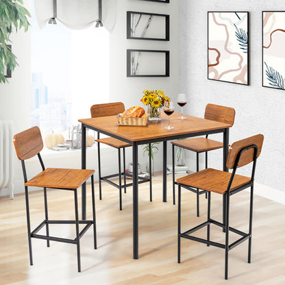 5 Pieces Industrial Dining Table Set With Counter Height Table And 4 Bar Stools