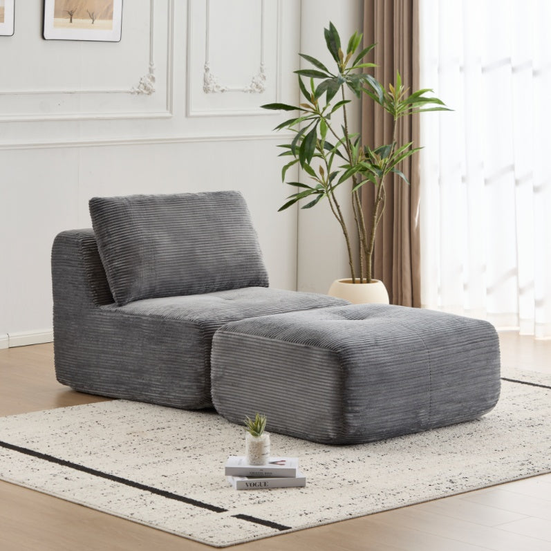 Sofá Comprimido de Espuma de Memoria Moderna, Chaise Longue Individual para Sala de Estar, Sofá Seccional Modular en Forma de Nube Apto para Mascotas, Tela de Corduroy, Otomana Móvil, Sin Ensamblaje Requerido, Gris