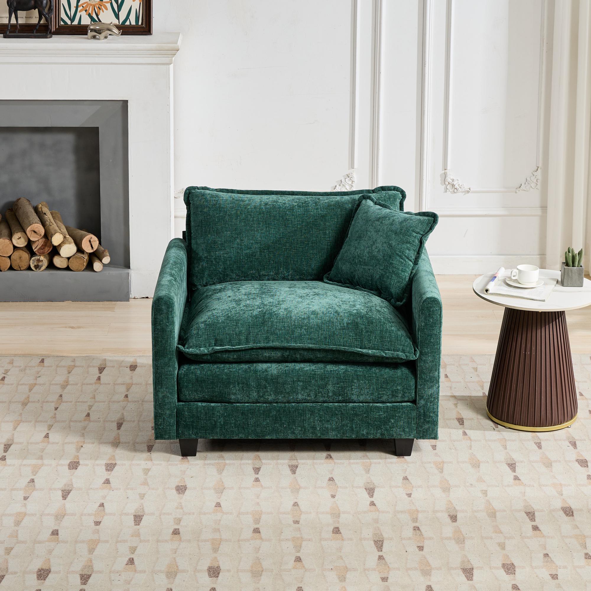 Sofá Nube de un Asiento, Reposabrazos No Incluidos, Sofá Seccional Moderno, para Sala de Estar, Dormitorio y Apartamento, Cojín de Asiento Tapizado en Doble Capa Cómodo, Tela Chenille Transpirable, Verde