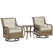 Wicker Bistro Set Swivel Chairs Patio Beige