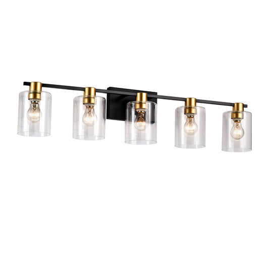 5-Light Matte Black Matte Gold Color Bathroom Light Fixtures, Modern Vanity Lights With Glass Shade, Vintage Light Fixture Bathroom Over Mirror Wall Lights For Kitchen Dinning Room Bedroom Hallway