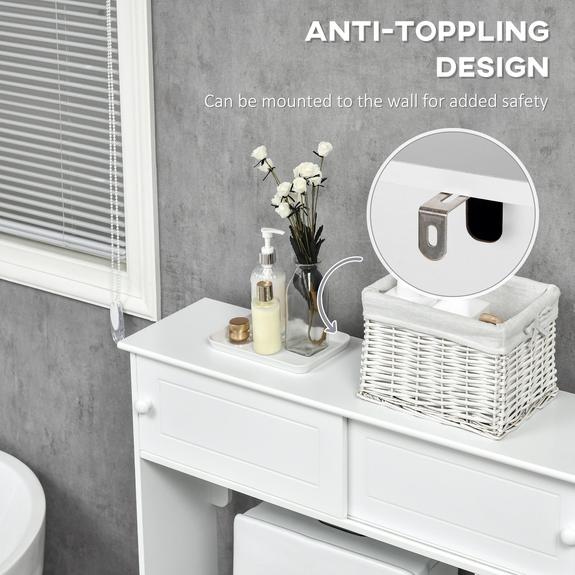 White Bathroom Storage Cabinet Over-Toilet MDF