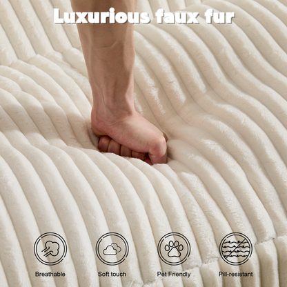 Double Chaise Lounge Chair Indoor,Oversized Upholstered Sleeper Cloud Couch,Deep Seat Luxury Sofa Bed,Sectional Sofa Chaise Love-seat,Corduroy Reading Chair For Living Room,No Assembly Required,White