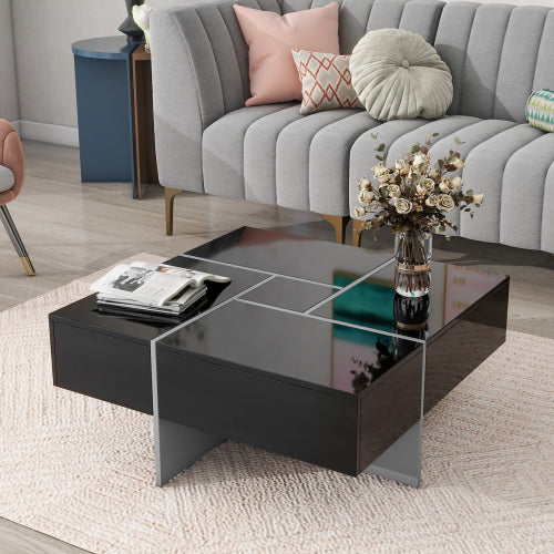 Mesa de centro de diseño único con 4 compartimentos de almacenamiento ocultos
