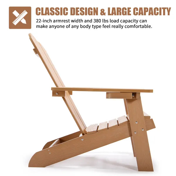 Silla Adirondack TALE para Patio Muebles de Exterior Pintados con Portavasos Madera Plástica Resistente a Todas las Climas y Antidesvanecimiento para Césped y Terraza