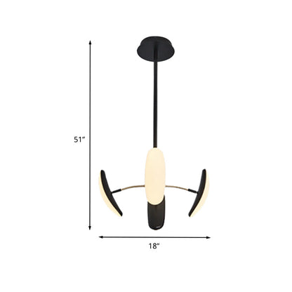 Lámpara de techo ovalada giratoria contemporánea - Acrílico, 4/6 cabezas, colgante de techo negro para comedor - 45,7 cm/54,6 cm de ancho