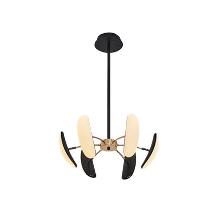 Lámpara de techo ovalada giratoria contemporánea - Acrílico, 4/6 cabezas, colgante de techo negro para comedor - 45,7 cm/54,6 cm de ancho