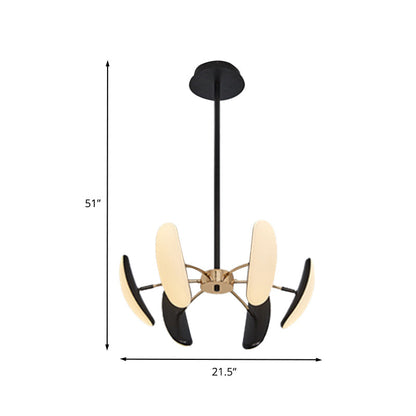 Lámpara de techo ovalada giratoria contemporánea - Acrílico, 4/6 cabezas, colgante de techo negro para comedor - 45,7 cm/54,6 cm de ancho