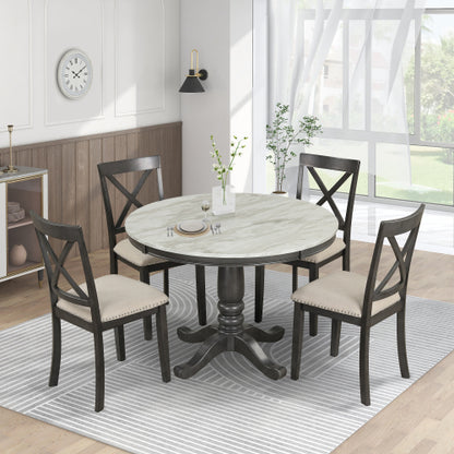 Orisfur. 5 Pieces Dining Table And Chairs Set For 4 Persons, Kitchen Room Solid Wood Table With 4 Chairs