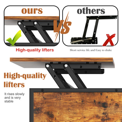 Farmhouse Lift Top Coffee Table With Storage Adjustable Height Living Room Table, Multifunctional Center For Family With Hidden Compartment & 3 Shelves110lbs Capacity, Easy To Clean