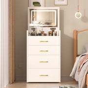 Escritorio de Tocador 3 en 1 con Espejo Abierto en la Parte Superior, Conjunto Pequeño de Tocador para Maquillaje con Escritorio de Vidrio Visible, Tocador Compacto para Maquillaje con 3 Cajones, Mesa de Vestir para Dormitorio