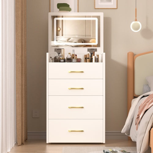 Escritorio de Tocador 3 en 1 con Espejo Abierto en la Parte Superior, Conjunto Pequeño de Tocador para Maquillaje con Escritorio de Vidrio Visible, Tocador Compacto para Maquillaje con 3 Cajones, Mesa de Vestir para Dormitorio