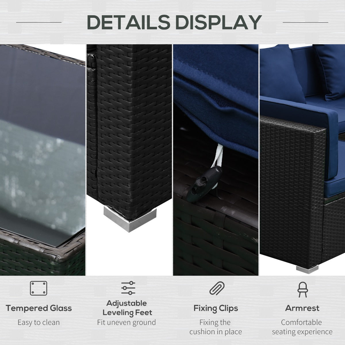 Blue Rattan Modular Sofa