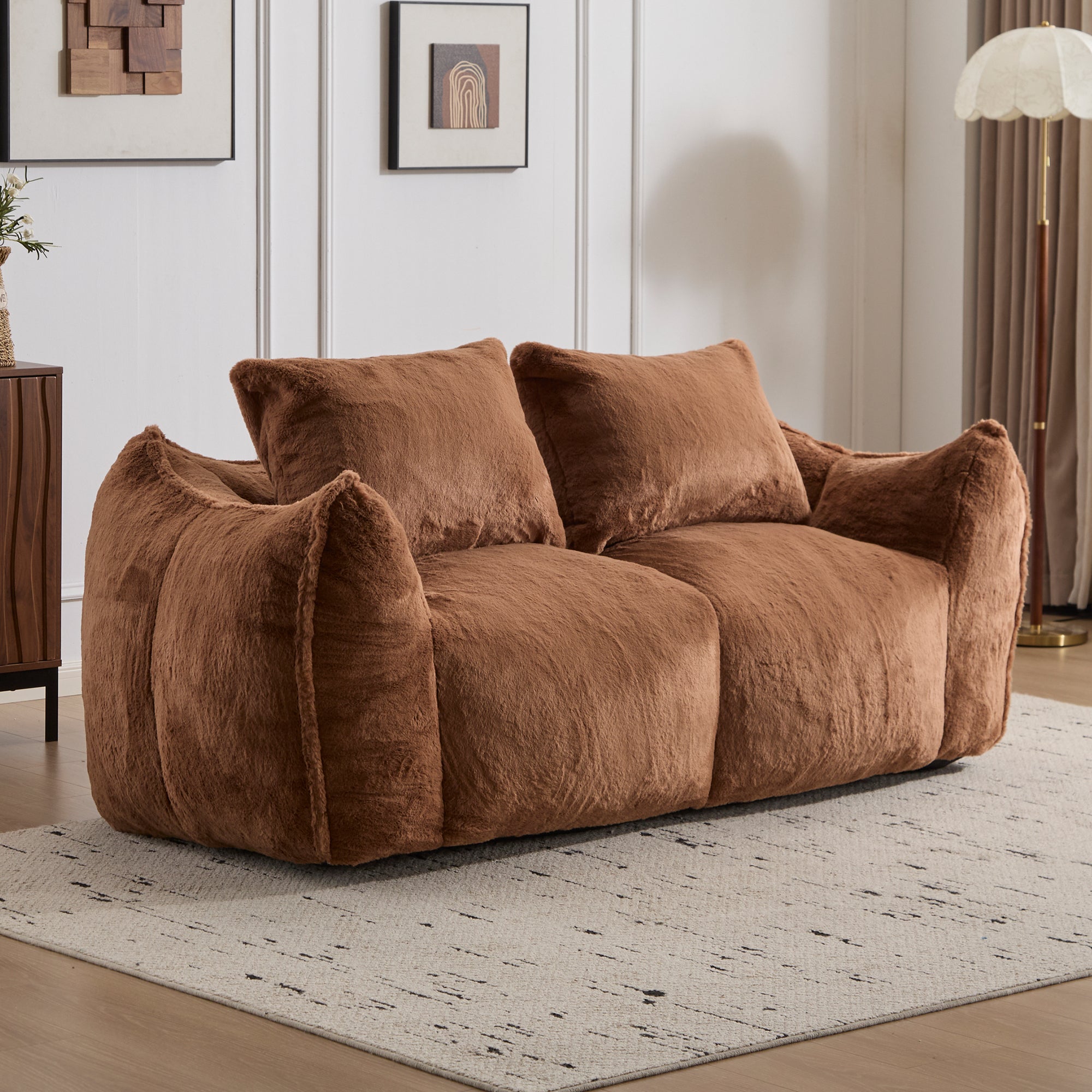 Sofá Gigante de Puf para Adultos, Sofá de Puf Loveseat Ultra Suave y Esponjoso, Silla de Reposetiras Sobredimensionada para Interiores en Sala de Estar o Dormitorio, No Requiere Ensamblaje, Silla de Lectura Acogedora con Almohadas, Marrón