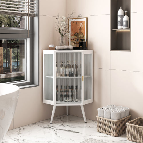 Bodenstehender Kegelförmiger Schrank mit Sicherheitsglas-Tür und Stauraum-Regalen, geeignet für Badezimmer, Wohnzimmer, Schlafzimmer
