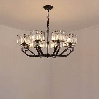 Lámpara de techo colgante moderna de cristal con forma de cuboide - 6 luces en negro/dorado