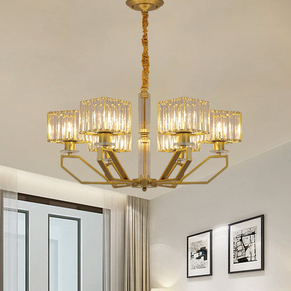 Lámpara de techo colgante moderna de cristal con forma de cuboide - 6 luces en negro/dorado
