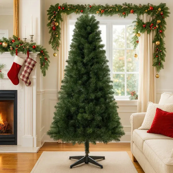 6FT Unlit Artificial Christmas Tree With 490 Tips, PVC Full Branches, Classic Green Holiday Tree With 4-Leg Plastic Stand For Indoor Home Decoration--Self-pick Up Is Not Supported.