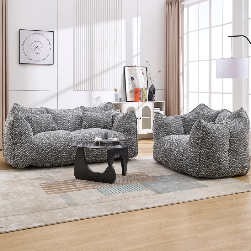 Compressed Plush Bean Bag Sofa Couch- High-Resilience Foam Filled, Ultra-Soft Boucle Lounge Chair For One Or Two People, Cozy Living Room Seating For Reading, Gaming & Relaxing, Space-Saving Vacuum