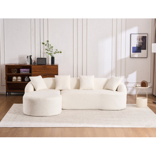 Sofá de Compresión Gris LY-022 que Combina Chaise Longue con Asiento para 3 Personas, Tela de Chenille con Grano de Madera, Sofá de Compresión de Esponja Completa, Sofá Combinado con 4 Almohadas para Muebles de Hogar y Apartamento