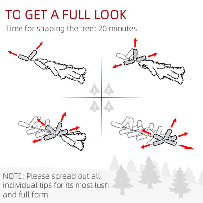 HOMCOM 7ft Snow Flocked Artificial Christmas Tree With 1401 Tips, Foldable Metal Stand, Easy Assembly, Hinged Xmas Tree For Home, Office, Holiday, Green