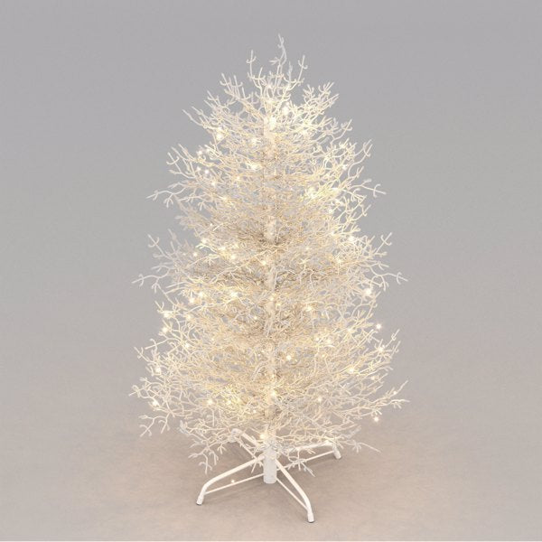 4FT Pre-lit Aspen Fir Artificial Christmas Tree, Hinged Xmas Tree 280 Snow Flocked Branch Tips, 230 Warm White LED Lights, Holiday Coral Christmas Tree For Home Party