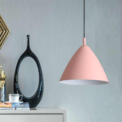 Modern Metal Tapered Ceiling Pendant Light - 10.5"/13"/16" Diameter - Hanging Lamp Kit in Pink/Blue/Green - 1 Light