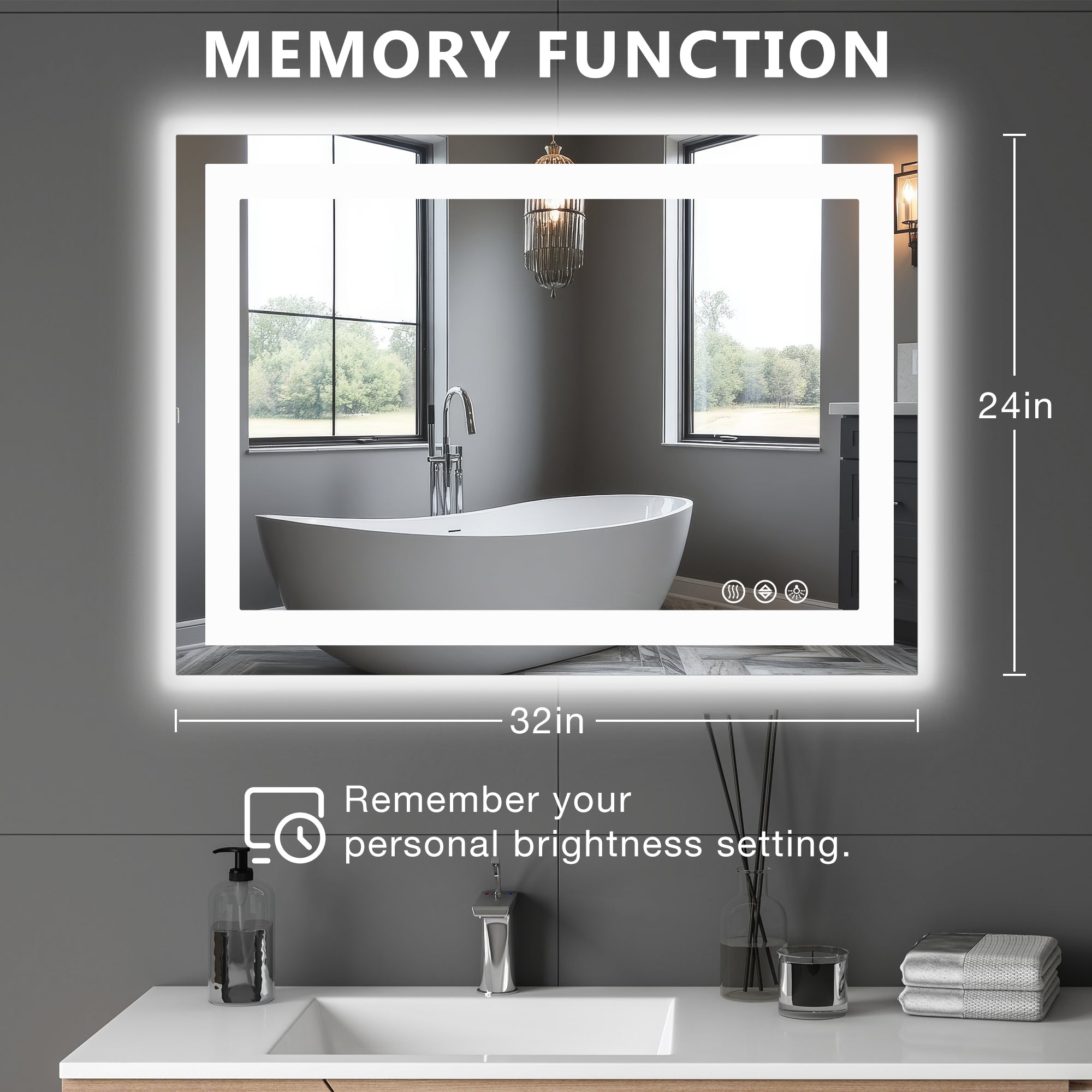 Espejo de baño LED antiempañante con fuente de luz dual y tres modos de iluminación