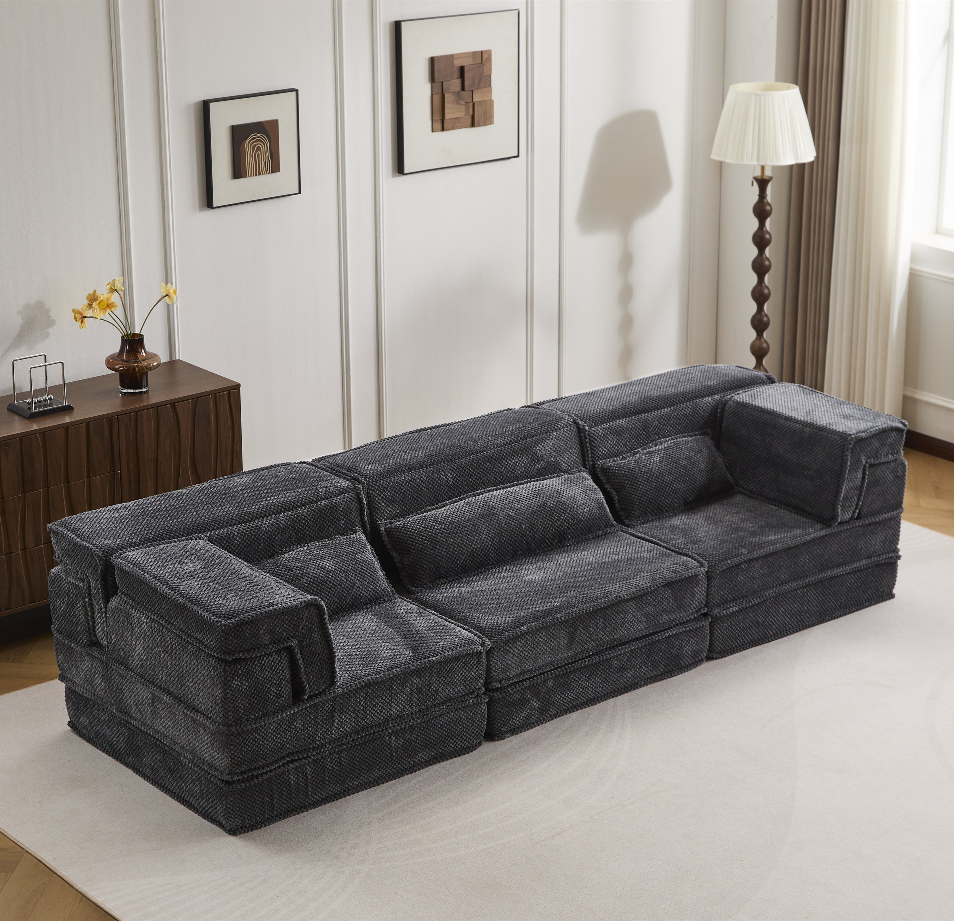 Dark Grey Modular Sofa Sophisticated Fleece