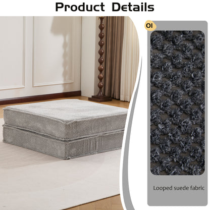 Compression Mahjong Sofa,Convertible Floor Sofa Bed , DIY Boneless Modular Sectional Sofa,No Assembly Required, Circle Fleece Fabric,1 Ottoman,Light Grey