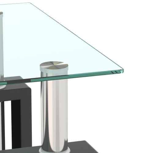 Mesa de Té de Vidrio Templado Moderno de 1 Pieza, Mesa de Café, Mesa Auxiliar, Mesa Cuadrada para Sala de Estar, Transparente Negra