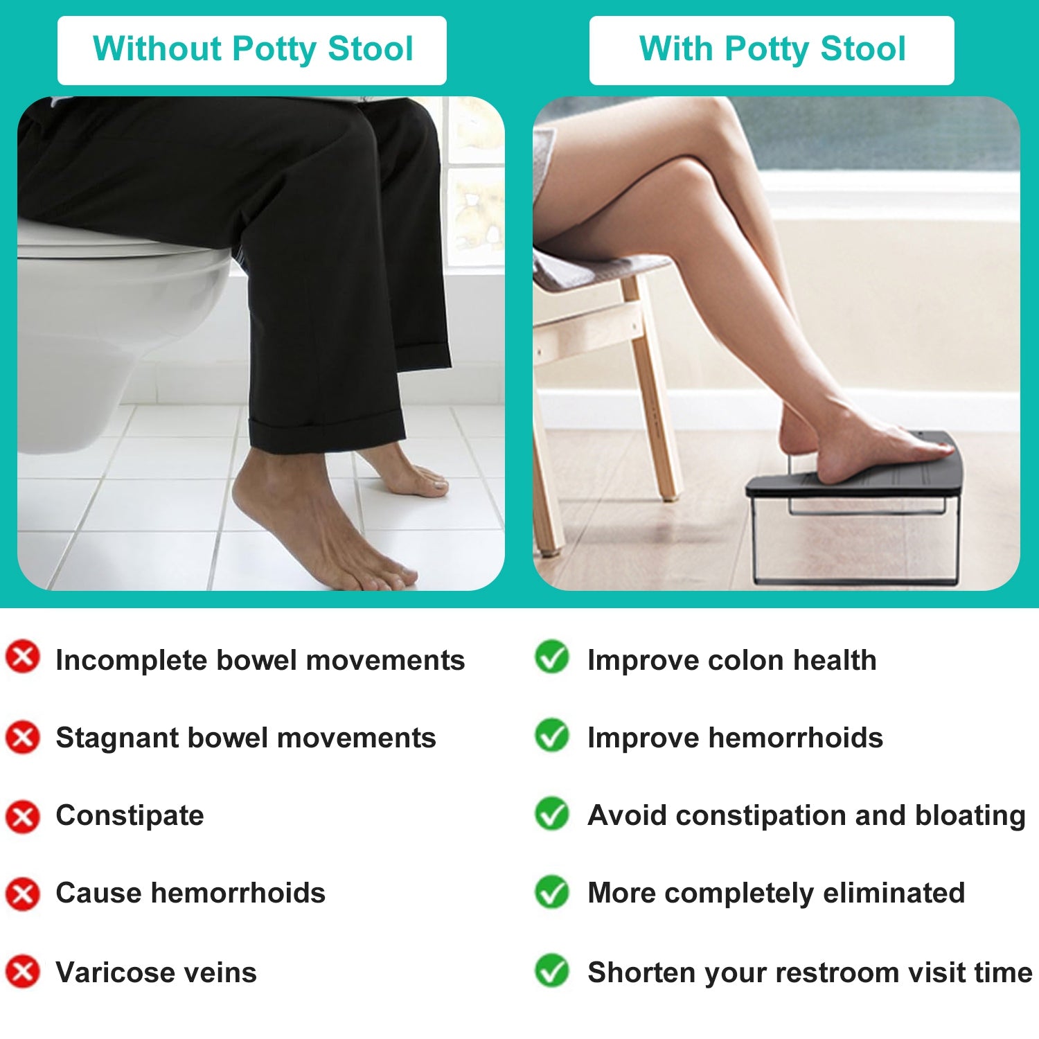 1 Pieza Banco para Orinal de Madera y Metal 6.69 pulgadas Banco para Baño Orinal para Niños Resistente a la Herrumbre Antideslizante Banco para Defecar Negro