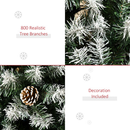 HOMCOM 6ft Unlit Snow-Dusted Full Fir Artificial Christmas Tree With Realistic Branches, 61 Pine Cones And 800 Tips