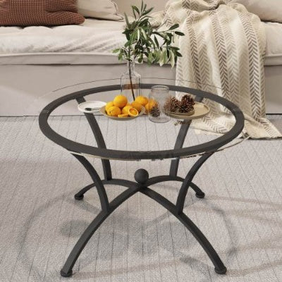 Juego de Mesas de Café de 3 Piezas con Superficie de Vidrio Templado, Mesa de Café Decorativa Redonda de Extremo Lateral con Construcción Robusta para Sala de Estar en Negro Rústico