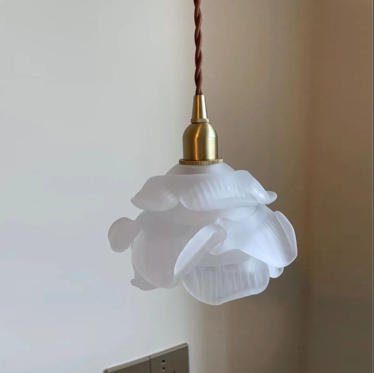 French Flower Glass Brass Small Chandelier Japanese Simplicity