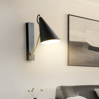 Lámpara de pared cónica de 1 cabezal para dormitorio, acabado blanco/negro