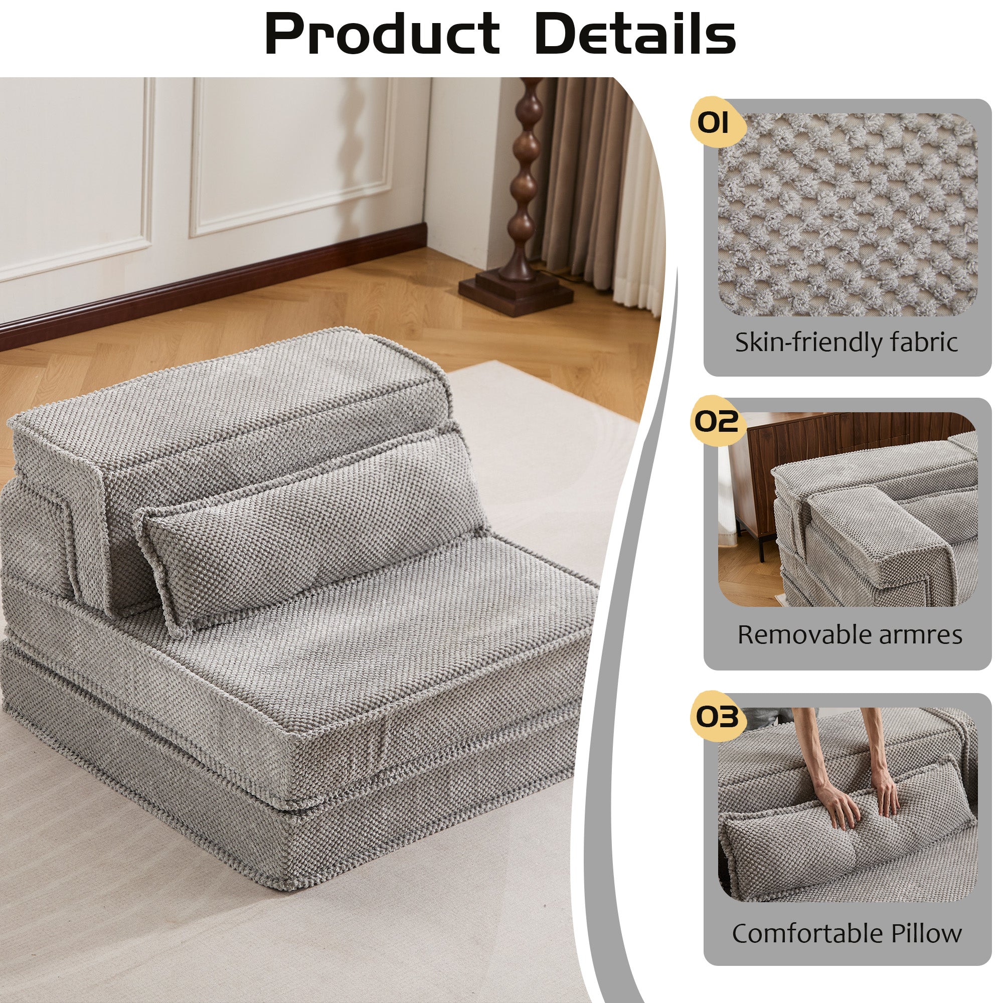 Grey Fleece Floor Sofa