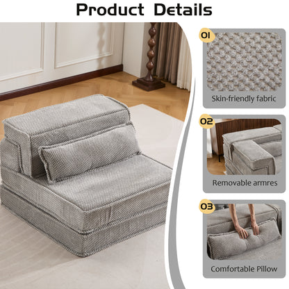 Compression Mahjong Sofa,Convertible Floor Sofa Bed ,DIY Boneless Modular Sectional Sofa,No Assembly Required,Circle Fleece Fabric,Oversized Single Sofa With 1 Pillow,Light Grey