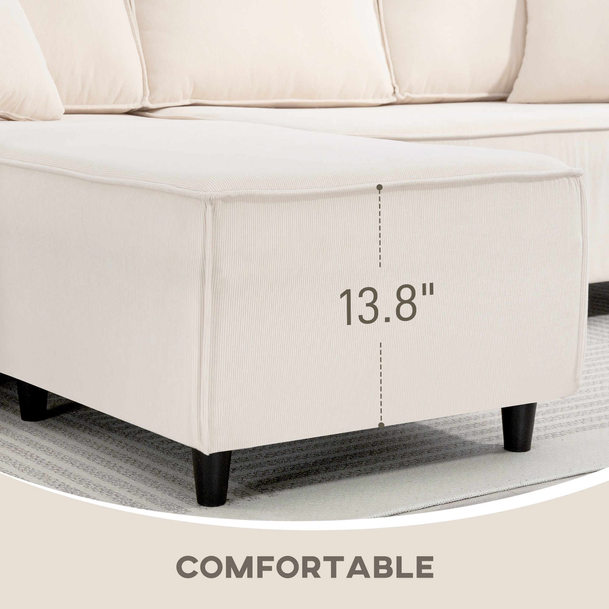 Cream Corduroy Sectional Sofa