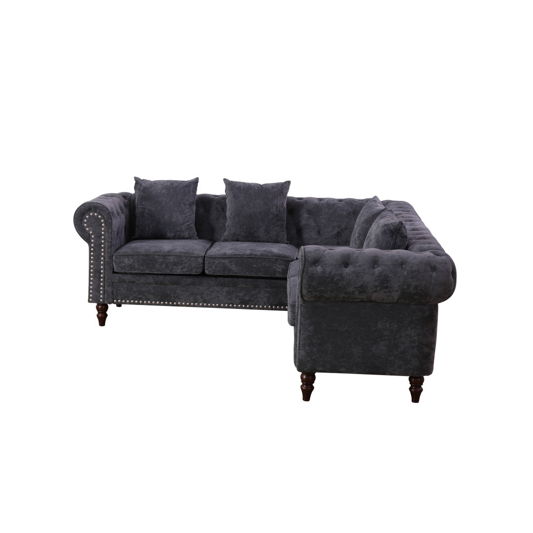 Black Flannelette 2-Piece Couch Living Room Sofa Set