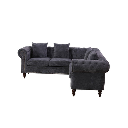 Black Flannelette 2-Piece Couch Living Room Sofa Set