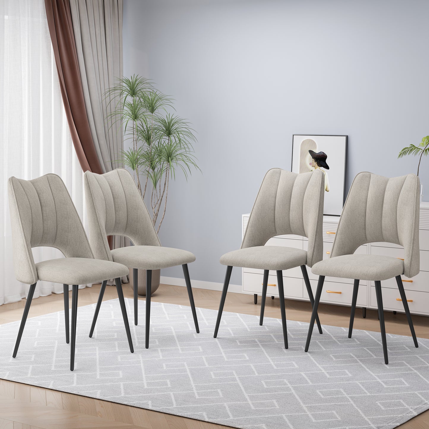 4-Chair Set Combination, Modern And Simple, With High Resilience Filling, Metal Legs, Adjustable Feet, Suitable For Kitchens And Dining Rooms,  Beige