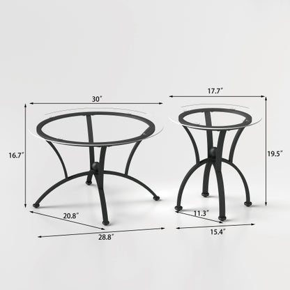 3 Piece Tempered Glass Surface Coffee Table Set Decor Coffee Table