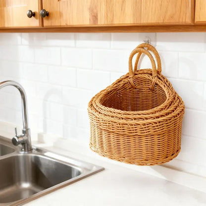 Three-piece Set Of Imitation Rattan Wall-mounted Storage Baskets And Plastic Woven Hanging Baskets