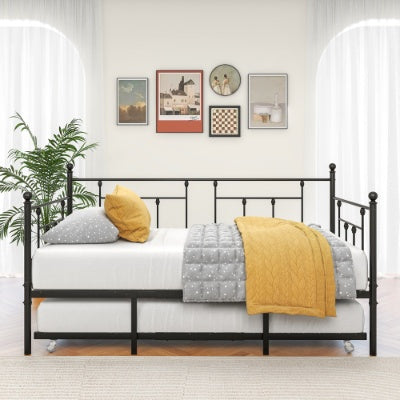 Estructura de Metal para Daybed de Tamaño Twin con Conjunto de Trundle, Sofá Cama de Día Twin, Daybed y Sofá Cama con Ruedas para Habitación de Invitados, Dormitorio, Sala de Estar, Estilo Victoriano, Negro