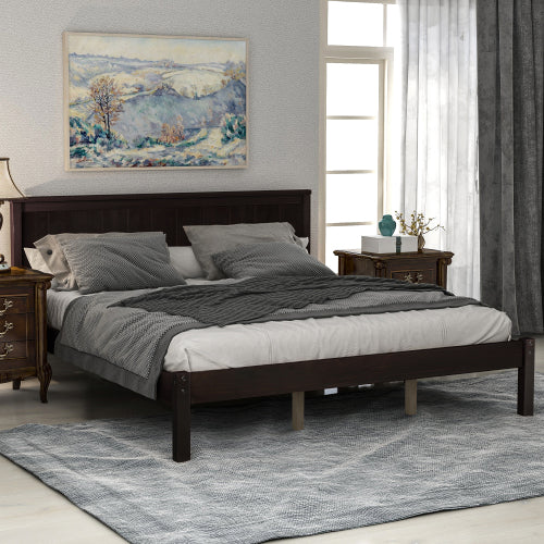Estructura de Cama Plataforma con Cabecero, Soporte de Lamas de Madera, No se Necesita Resorte de Caja, Queen, Espresso