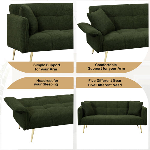 Grey Folding Armrest Sofa Green Quick-Convert