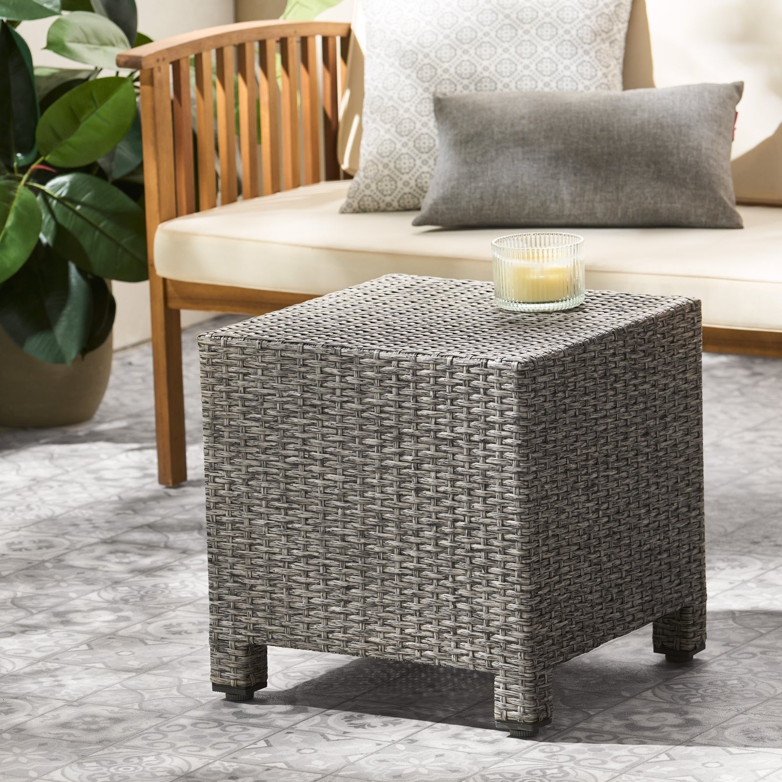 Black Rattan Accent Table