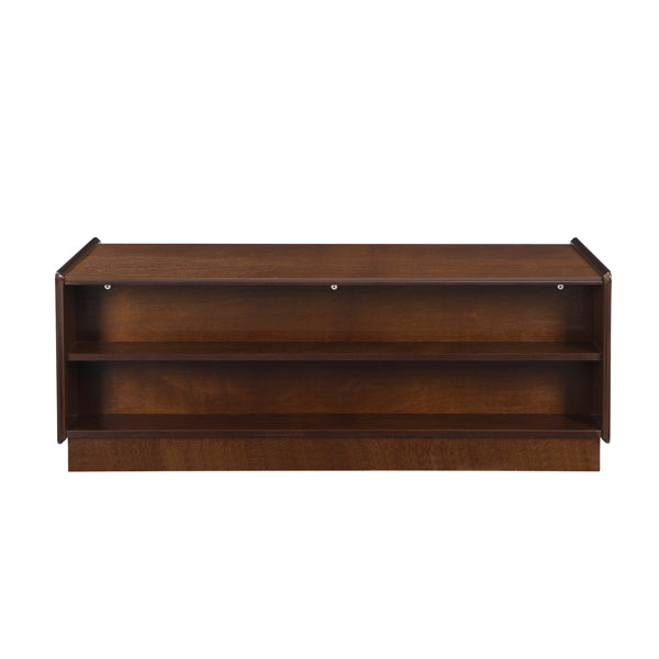 Mesa de Centro Rectangular Moderna U-Can con 4 Cajones y 2 Estanterías de Exhibición, Mesa de Centro de Madera con Estilo Acanalado, Vidrio Templado para la Sala de Estar