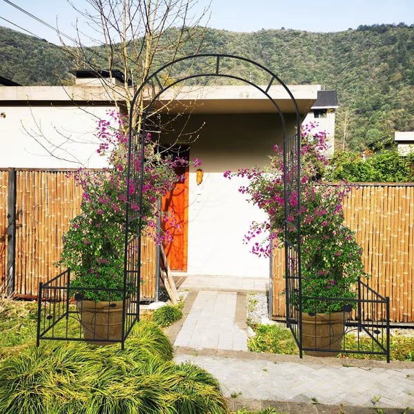 Arco de Jardín de Metal con Dos Soportes para Plantas 79.5'' de Ancho x 86.6'' de Alto Soporte para Plantas Trepadoras Arco de Rosas Exterior Negro